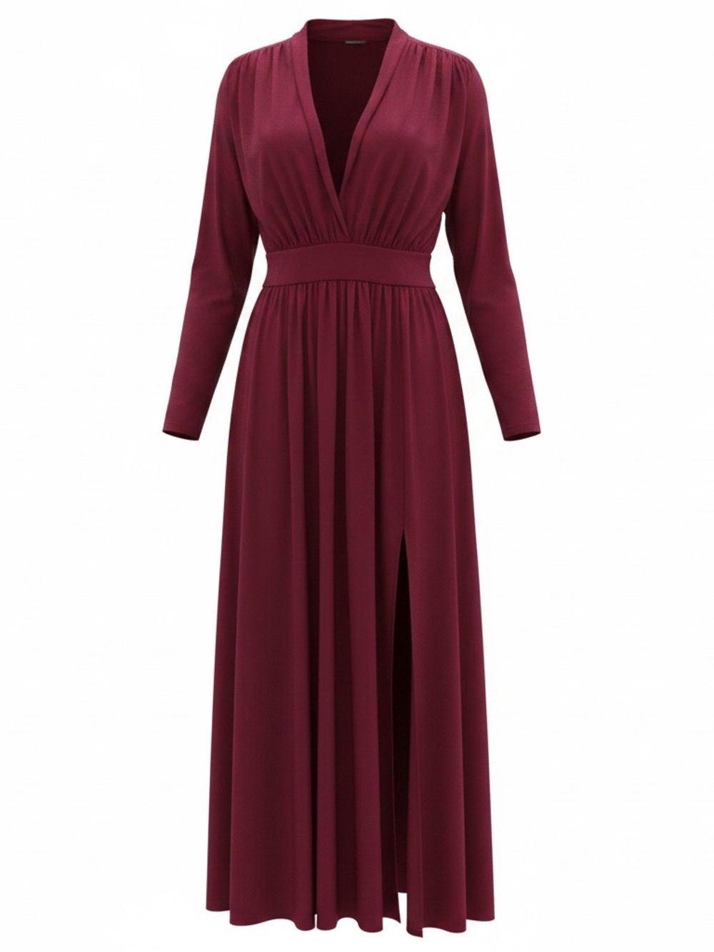Long Sleeve V-Neck Burgundy Maxi Dress
